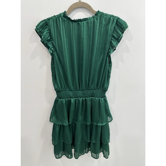 Draper James Green Striped Ruffle Dress Small Smocked Waist Tiered Metallic - Picture 2 of 10